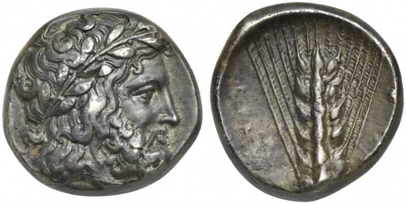 Lucania, Metapontion, Stater, ca. 340-330 BC; AR (g 7,21; mm 18; h 9); Laureate ...