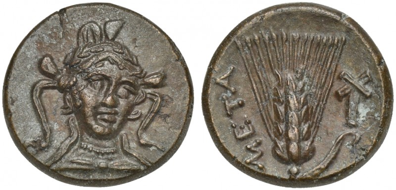 Lucania, Metapontion, Bronze, ca. 300-250 BC; AE (g 4,15; mm 17; h 12); Head of ...