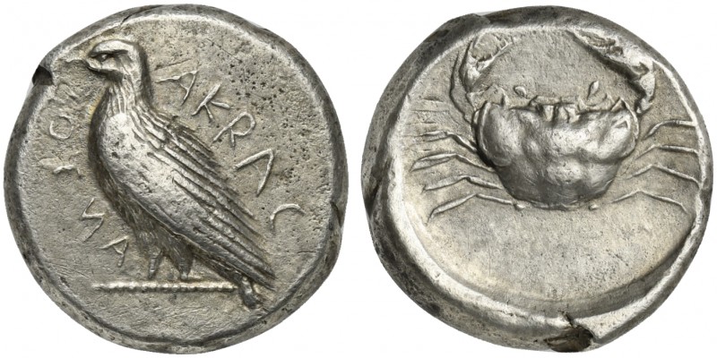Sicily, Akragas, Didrachm, ca. 450-440 BC; AR (g 8,71; mm 18; h 3); AKRAC - ANTO...