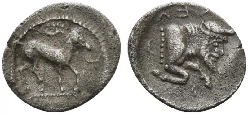 Sicily, Gela, Litra, ca. 465-450 BC; AR (g 0,71; mm 12; h 12); Bridled horse adv...