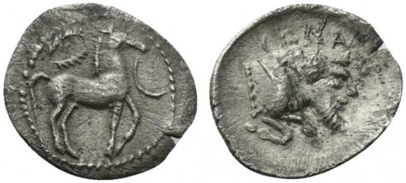 Sicily, Gela, Litra, ca. 465-450 BC; AR (g 0,61; mm 12; h 6); Bridled horse adva...