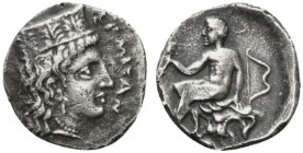 Sicily, Himera as Thermai Himerensis, Litra, 4th century BC; AR (g 0,90; mm 11; h 6); ΘEPMITAN, head of Hera r., wearing stephane decorated with three...