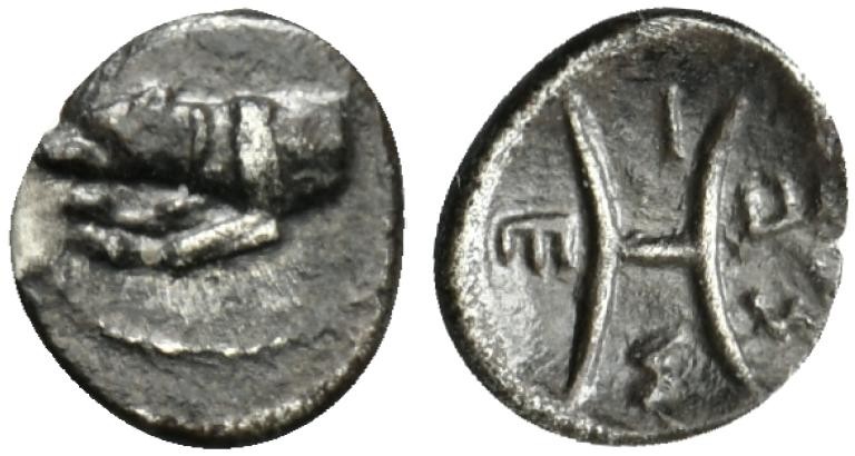 Sicily, Segesta, Hemilitron, ca. 440-420 BC; AR (g 0,32; mm 8; h 6); Forepart of...