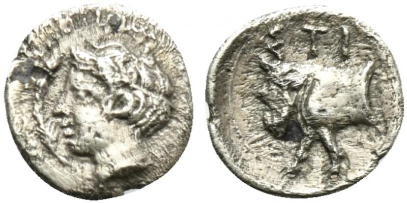 Sicily, Stiela, Hemilitron, ca. 415-400 BC; AR (g 0,37; mm 8; h 9); Head of a yo...