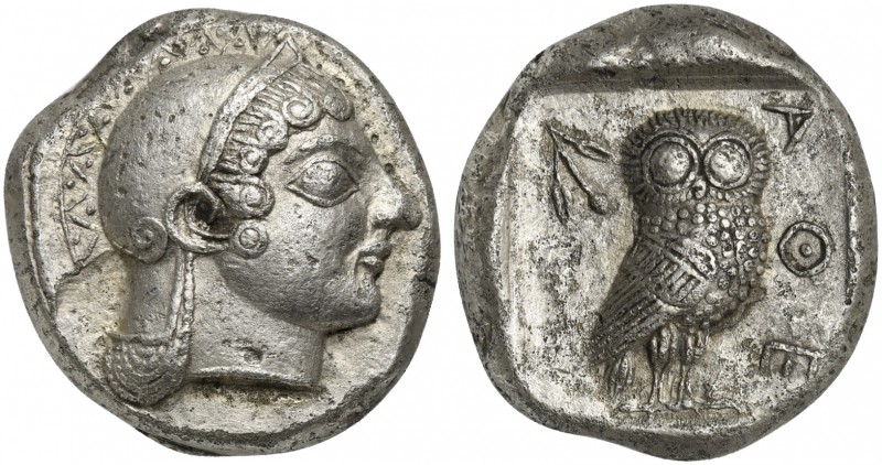 Attica, Athens, Tetradrachm, ca. 500-480 BC; AR (g 16,98; mm 22; h 6); Head of A...