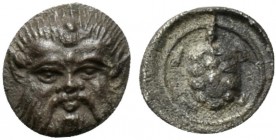 Lesbos, Methymna, Hemiobol, ca. 350-240 BC; AR (g 0,35; mm 7; h 9); Facing head of Silenos, Rv. Tortoise within incuse circle. Franke -. HGC 6, 900-90...
