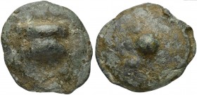 Roman Republic, Dioscuri/Mercury series, Cast Uncia, Rome, ca. 280 BC; AE (g 21; mm 27); knucklebone (astragalos) seen from outside, Rv. °. Crawford 1...