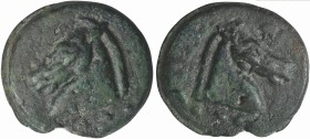 Roman Republic, Apollo/Apollo series, Cast Triens, Rome, ca. 270 BC; AE (g 114; mm 50; h 12); Head of horse r.; below, °°°°, Rv. Same type l. Crawford...