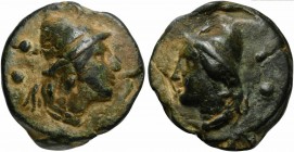 Roman Republic, Apollo/Apollo series, Cast Sextans, Rome, ca. 270 BC; AE (g 57; mm 37; h 12); Head of Dioscurus r., wearing pileus; behind, °°, Rv. Sa...