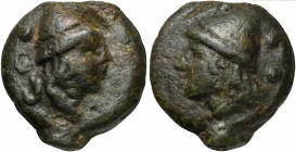 Roman Republic, Apollo/Apollo series, Cast Sextans, Rome, ca. 270 BC; AE (g 54; mm 38; h 12); Head of Dioscurus r., wearing pileus; behind, °°, Rv. Sa...