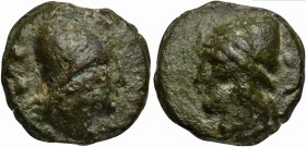 Roman Republic, Apollo/Apollo series, Cast Sextans, Rome, ca. 270 BC; AE (g 55; mm 35; h 12); Head of Dioscurus r., wearing pileus; behind, °°, Rv. Sa...
