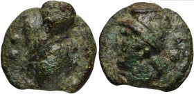 Roman Republic, Apollo/Apollo series, Cast Sextans, Rome, ca. 270 BC; AE (g 48; mm 36; h 12); Head of Dioscurus r., wearing pileus; behind, °°, Rv. Sa...