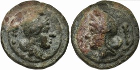 Roman Republic, Club symbol series, Cast As, Rome, ca. 235 BC; AE (g 261; mm 63; h 12); Head of Roma r., wearing Phrygian helmet with pinnate crest; b...