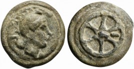 Roman Republic, Whell series, Cast As, Rome, ca. 230 BC; AE (g 234; mm 66); Head of Roma r., wearing Phrygian helmet with pinnate crest; behind, I, Rv...