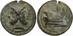 Roman Republic, Janus/Prow to r. series, Cast As, Rome, ca. 225-217 BC; AE (g 273; mm 65; h 12); Laureate and bearded head of Janus; below, __, Rv. Pr...