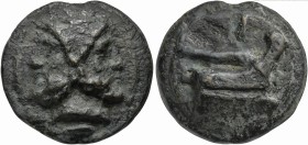 Roman Republic, Janus/Prow to r. series, Cast As, Rome, ca. 225-217 BC; AE (g 227; mm 61; h 12); Laureate and bearded head of Janus; below, __, Rv. Pr...