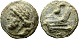 Roman Republic, Janus/Prow to r. series, Cast Semis, Rome, ca. 225-217 BC; AE (g 123; mm 49; h 12); Laureate head of Saturn l.; behind, S, Rv. Prow r....