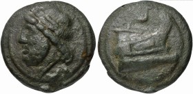 Roman Republic, Janus/Prow to r. series, Cast Semis, Rome, ca. 225-217 BC; AE (g 135; mm 53; h 12); Laureate head of Saturn l.; behind, S, Rv. Prow r....