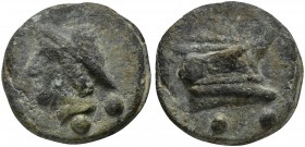 Roman Republic, Janus/Prow to r. series, Cast Sextans, Rome, ca. 225-217 BC; AE (g 44; mm 34; h 12); Head of Mercury l., wearing winged petasus; below...