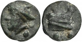 Roman Republic, Janus/Prow to r. series, Cast Sextans, Rome, ca. 225-217 BC; AE (g 41; mm 33; h 12); Head of Mercury l., wearing winged petasus; below...