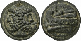 Roman Republic, Janus/Prow to l. series, Cast As, Rome, ca. 225-217 BC; AE (g 220; mm 58; h 12); Laureate and bearded head of Janus, Rv. Prow l.; abov...