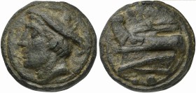 Roman Republic, Janus/Prow to l. series, Cast Sextans, Rome, ca. 225-217 BC; AE (g 63; mm 36; h 12); Head of Mercury l., wearing winged petasus, Rv. P...