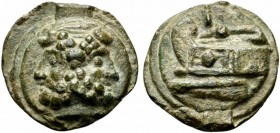 Roman Republic, Post-semilibral series, Cast As, Rome, ca. 215-212 BC; AE (g 80; mm 46; h 12); Bearded head of Janus, Rv. Prow l.; above, I. Crawford ...