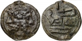 Roman Republic, Post-semilibral series, Cast As, Rome, ca. 215-212 BC; AE (g 86; mm 46; h 12); Bearded head of Janus, Rv. Prow l.; above, I. Crawford ...