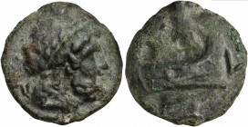 Roman Republic, Post-semilibral series, Cast Semis, Luceria, ca. 214-212 BC; AE (g 47; mm 37; h 12); Laureate head of Saturn r.; behind, S, Rv. Prow r...