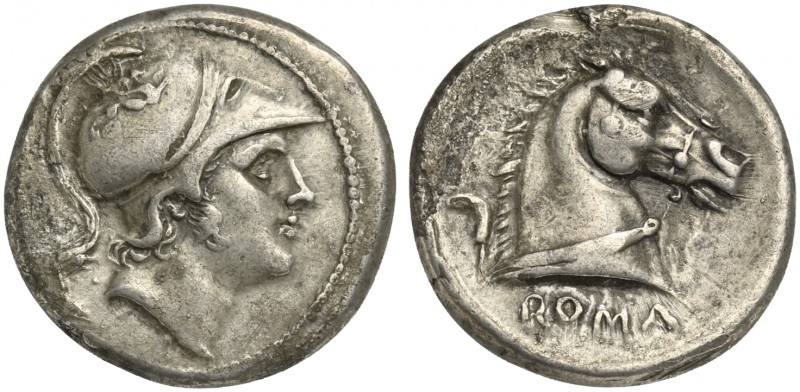 Anonymous, Didrachm, Rome, ca. 241-235 BC; AR (g 6,36; mm 20; h 6); Helmeted hea...