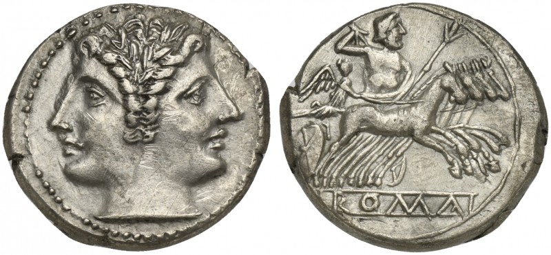 Anonymous, Quadrigatus, Rome, ca. 225-212 BC; AR (g 5,99; mm 20; h 12); Laureate...