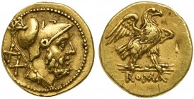 Anonymous, 20 Asses, Rome, ca. 211-207 BC; AV (g 1,11; mm 10; h 12); Helmeted head of Mars r.; behind, XX, Rv. Eagle on thunderbolt r.; below, ROMA. C...