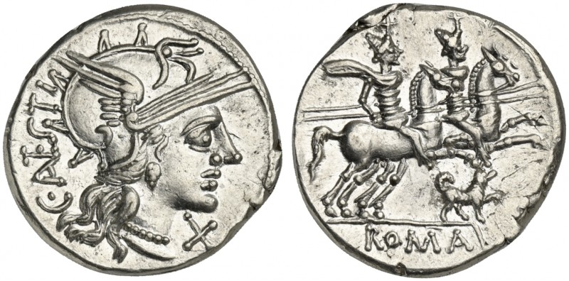 C. Antestius, Denarius, Rome, 146 BC; AR (g 3,65; mm 19; h 10); Helmeted head of...