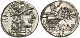 C. Curiatius C.f. Trigeminus, Denarius, Rome, 135 BC; AR (g 4,00; mm 17; h 7); Helmeted head of Roma r.; behind, TRIG; before, X, Rv. Juno, wearing di...