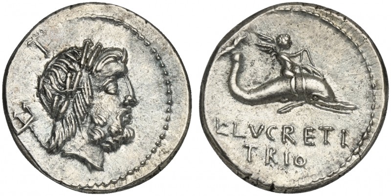 L. Lucretius Trio, Denarius, Rome, 76 BC; AR (g 3,98; mm 18; h 7); Laureate head...