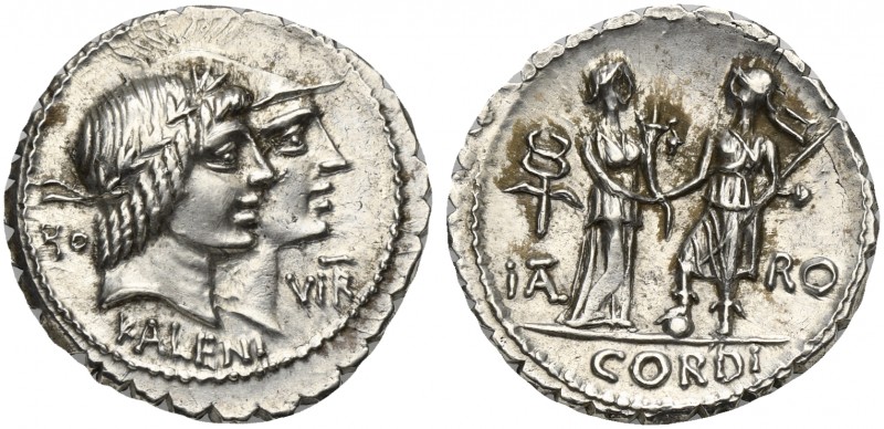 Q. Fufius Calenus and P. Mucius Cordus, Denarius Serratus, Rome, 70 BC; AR (g 4,...