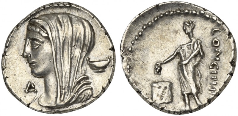 L. Cassius Longinus, Denarius, Rome, 63 BC; AR (g 3,88; mm 20; h 9); Head of Ves...