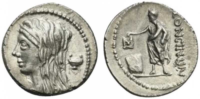 L. Cassius Longinus, Denarius, Rome, 63 BC; AR (g 3,88; mm 19; h 5); Head of Ves...