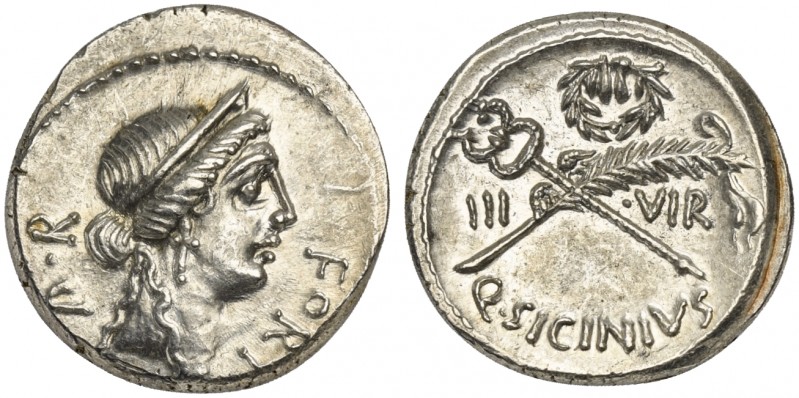 Q. Sicinius, Denarius, Rome, 49 BC; AR (g 3,82; mm 18; h 9); Diademed head of Fo...