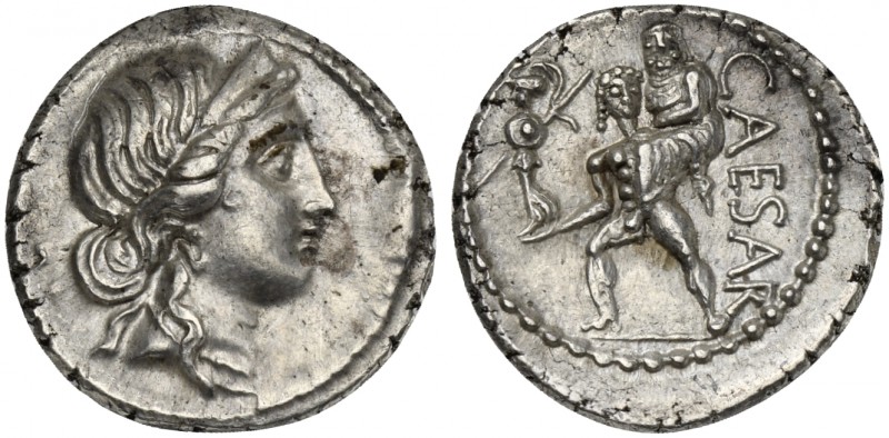 C. Julius Caesar, Denarius, Africa, 47-46 BC; AR (g 3,97; mm 18; h 6); Diademed ...