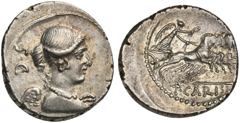 T. Carisius, Denarius, Rome, 46 BC; AR (g 4,11; mm 19; h 3); Draped bust of Vict...