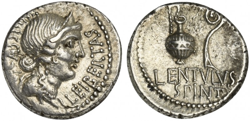 C. Cassius Longinus and P. Cornelius Lentulus Spinther, Denarius, Military mint ...