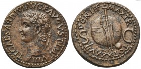 Tiberius (14-37), As, Rome, AD 35-36; AE (g 12,15; mm 28; h 7); TI CAESAR DIVI AVG F AVGVST IMP VIII, laureate head l., Rv. PONTIF - MAX TR - POT XXXV...