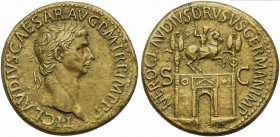 Claudius (41-54), Sestertius, Rome, AD 50-54; AE (g 29,10; mm 35; h 6); TI CLAVDIVS CAESAR AVG P M TR P IMP P P, laureate head r., Rv. NERO CLAVDIVS D...