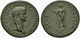 Claudius (41-54), Sestertius, Rome, AD 50-54; AE (g 27,40; mm 35; h 6); TI CLAVDIVS CAESAR AVG P M TR P IMP P P, laureate head r., Rv. SPES - AVGVSTA,...