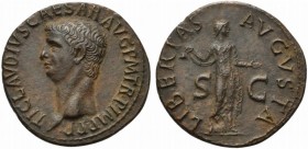 Claudius (41-54), As, Rome, AD 50-54; AE (g 10,49; mm 29; h 6); TI CLAVDIVS CAESAR AVG P M TR P IMP P P, bare head l., Rv. LIBERTAS - AVGVSTA, Liberta...