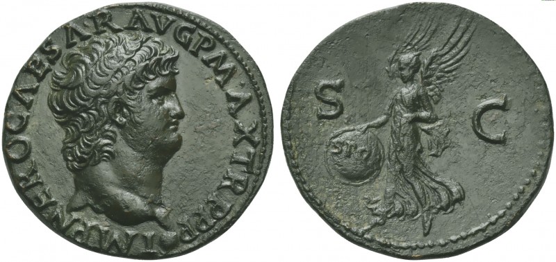 Nero (54-68), As, Lugdunum, AD 66-67; AE (g 11,15; mm 27; h 6); IMP NERO CAESAR ...