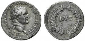 Vespasian (69-79), Denarius, Ephesus, AD 70; AR (g 3,24; mm 17; h 6); IMP CAESAR VESPAS AVG COS II TR P P P, laureate head r., Rv. AVG, within wreath....