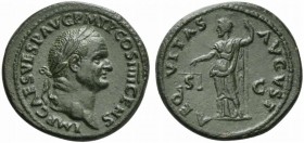 Vespasian (69-79), As, Rome, AD 73; AE (g 11,85; mm 28; h 6); IMP CAES VESP AVG P M T P COS IIII CENS, laureate head r., Rv. AEQ - VITAS - AVGVST, Aeq...