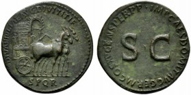 Diva Julia Titi, Sestertius struck under Domitian, Rome, AD 90-91; AE (g 21,50; mm 33; h 5); DIVAE IVLIAE AVG DIVI TITI F, carpentum drawn by two mule...